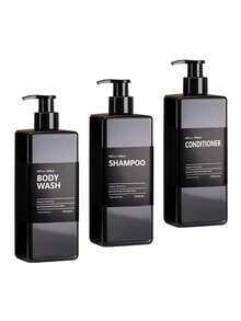 3个500毫升/16.9盎司黑色方形洗发水沐浴露化妆品瓶，带标签，塑料可重复灌装按压瓶，空可重复使用皂液器，浴室淋浴容器，适用于沐浴露、洗发水、护发素、润肤露等，厨房用品，厨房配件，厨房工具