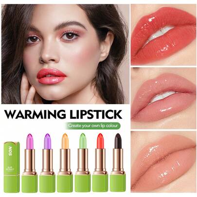 6支芦荟变色唇膏润唇膏套装 绿色魔法PH值变色唇膏变色水晶花果冻唇膏唇彩染色彩妆套装 女士女孩防水