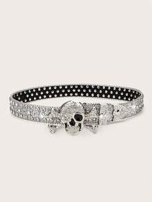 1条男士加厚水钻腰带，适合日常、派对、聚会等场合，秋季、万圣节、秋冬季配饰，适合青少年、青年、男士，休闲、户外、运动、度假、毕业礼物、生日礼物、日常穿着 - 銀色 - 查看 2