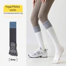 A Pair Of Women's Winter Yoga Five-Toe Socks, Knitted Fabric, Anti-Slip Pilates Leggings, Calf Socks Ballet, Only Hand-Washable, Suitable For Fitness And Young People, Running, Yoga, Fitness, Cycling, Middle Calf Compression Socks