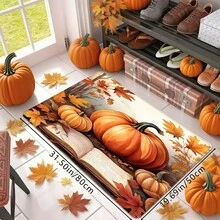 1 pieza Felpudo festivo con estampado de calabaza creativa de Acción de Gracias, hojas caídas y libros, de material suave antideslizante y absorbente lavable, para decorar la entrada del hogar durante las fiestas, adecuado para sala de estar, dormitorio, cocina, lavandería y baño
