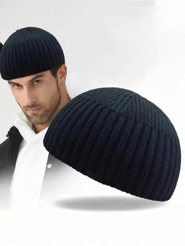 Men's Solid Color Knitted Beanie Hat, Seamless Warm Cap, Fashion Casual Style, Suitable For All Seasons