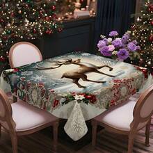 1pc Rectangular Tablecloth, Christmas Themed Tablecloth Collection With Reindeer, Gingerbread Man, Snowman And Other Patterns, Creates Holiday Atmosphere, Suitable For Daily Home, Living Room, Dining Room, Christmas-Themed Events