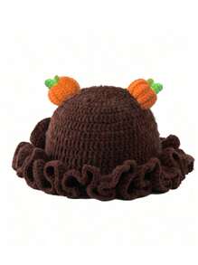 1 件男女通用手工针织无檐便帽，荷叶边渔夫帽，骷髅、南瓜、角图案，趣味角色扮演拉法帽 - 彩色 - 查看 17