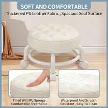 360 Rotating Low Stool,Rolling Pulley Low Stool With Wheels - White - View 10