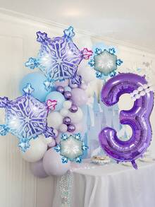 30 件/套冰雪公主主题派对装饰套装。32 英寸紫色数字 0-9 生日派对装饰气球，冰雪奇缘主题派对气球 - 梦幻紫色和蓝色铝箔气球（带雪花/冰晶图案）+ 12 英寸雪花印花透明气球，蓝色和紫色乳胶气球 - 适合冬季生日派对/梦幻主题派对/圣诞装饰、迎婴派对 - 紫色數字 - 查看 6
