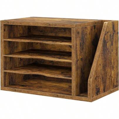 File Organizer Desktop, Wood Desk Organizer With 3 Adjustable Shelves, Mail Paper Sorter For Office, Home, File Holders For Envelopes, Mail Supplies Or Magazines, Rustic Brown