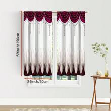 2pcs Elegant Red & White Art Deco Curtains - Durable 100% Polyester Fabric With Decorative Border, Light-Filtering For Living Room, Bedroom, Kitchen, Bathroom Decor (Rod Not Included), Kitchen Window Treatment | Decorative Curtains | Easyinstall Curtains, Curtains For Living Room