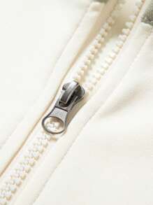 男士插肩袖条纹休闲四分之一拉链套头卫衣，半拉链设计，时尚百搭，春秋季款 - 杏色 - 查看 5