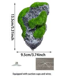 1 套水族箱装饰，树脂漂浮苔藓岩石装饰，适用于鱼缸装饰，配有吸盘