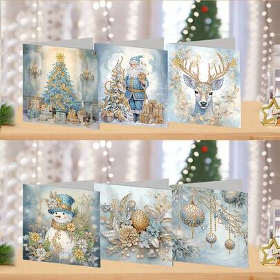 6pcs/Set Christmas Diamond Art Greeting Cards Kit - Santa Claus, Snowman, Reindeer, Christmas Tree Designs For Expressing Warm Wishes & Best Wishes Diamond Painting Christmas Cards, Perfect For Family, Friends & Loved Ones - Handmade Craft Gifts For Christmas And New Year Festival And Holiday Home Decor Christmas Decorations Room Decor