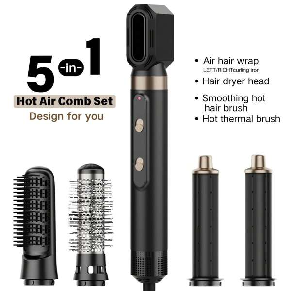 5 In 1 Hair Air Styler Set,Inclue Auto-Wrap Air Curers Left / Right Curing Irons & Round Curling Brush & Smoothing Brush & Drying Nozzle,Hair Dryer Brush For Fast Drying & Hot-Air Auto Wrap Curlers For Curling, Frizz-Free Blow Dryer Brush For Straightening Volumizing No Heat Damage,Holiday Gift