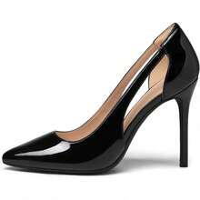 Women's Pointed Toe Cut-Out High Heels – 4-Inch Stiletto Pumps For Cocktail, Club & Formal Wear - 黑色漆皮 - 查看 4