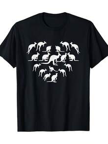 Men'S Vintage  & Australian Animals T-Shirt - 100% Cotton, Black With White  Graphic, Casual Crew Neck, Regular Fit, All-Season Wear, Casual Wear Tee |   Vintage Graphic Tee |   Cotton Fabric-100% Cotton T-Shirt - Black - View 1