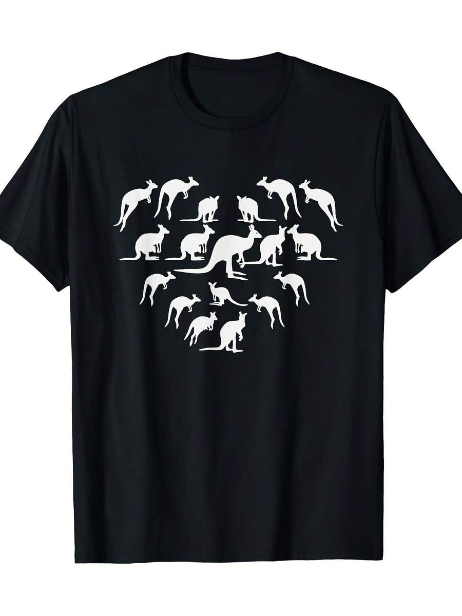 Men'S Vintage  & Australian Animals T-Shirt - 100% Cotton, Black With White  Graphic, Casual Crew Neck, Regular Fit, All-Season Wear, Casual Wear Tee |   Vintage Graphic Tee |   Cotton Fabric-100% Cotton T-Shirt - Black - View 1