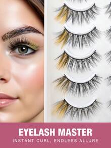 10 Pares de Cílios Postiços Amarelos de Falso Vison Macio em Formato de Olho de Gato A20-1, Alongam os Cílios, Ampliam os Olhos, Adequados para Festivais, Férias, Encontros e Outras Ocasiões