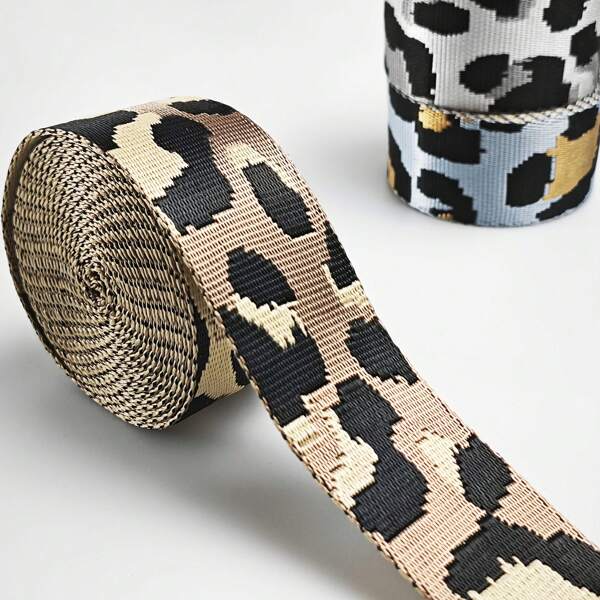 1 Rolle 3,81 cm breit x 3 Yards lang Leopardenmuster Jacquard Nylon Gurtband - Folkloristischer Stil strapazierfähiges gewebtes Band für DIY Taschen, Beutel & Bastelprojekte, Taschengurte, Zubehör für Handtaschenherstellung, markantes Muster, flexibles, strapazierfähiges Material, DIY Geldbeutelherstellung