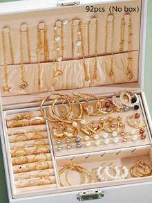 92 件女士时尚首饰套装，复古朋克风格耳环搭配耳钉和多元素项链，适合日常、度假、派对佩戴，精美节日礼物（无盒） - 彩色 - 查看 12