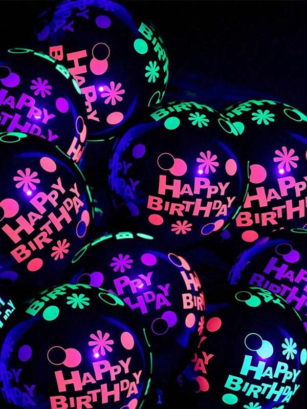 20pcs UV Neon Light Balloons, Glowing Balloons With Dots, Stars, AndHappy Birthday Patterns, Used For Wedding, Birthday, Graduation, BarFamily Party Decoration, Valentine's Day Decoration, SurpriseDecoration
