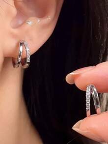 1 对优雅耳环 - 时尚与精致的完美融合 - 銀色 - 查看 3