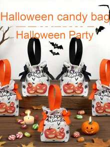 1/2 piezas Bolsa de lona para compras con elementos de terror de Halloween, bolsa de embalaje de caramelos con diseño de calabaza y cara de fantasma, bolsa de regalo para las vacaciones de Halloween