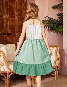 Girl's Summer Sundress Spaghetti Strap Solid Linen Midi Dress Casual Cami Dresses