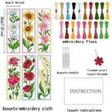 6 Pcs Floral Cross Stitch Bookmark DIY Craft Kit - Includes Lily Of The Valley, Daisy, Sunflower, Rose Patterns, With Embroidery Floss, Tools And Instructions - Suitable For Sewing Hobbyists And Beginners As Bookmarks And Home Decor