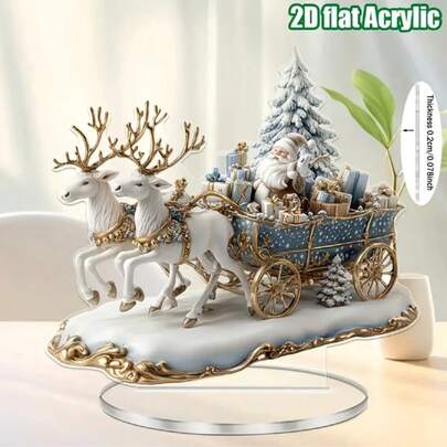 2 Decorazione natalizia in stile boho piatta, con slitta e Babbo Natale - Decorazione multifunzionale per casa, camera da letto e giardino, regalo di Natale