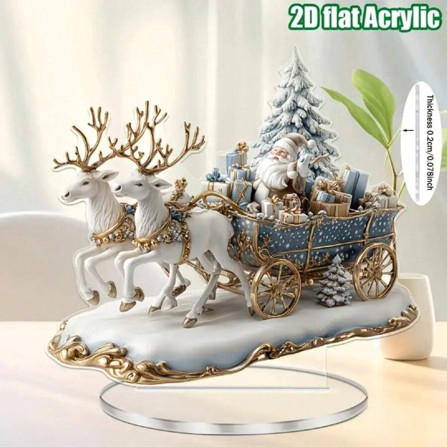 2D Flat Bohemian Style Christmas Sleigh Decor, With Santa Claus - Multipurpose Holiday Decoration For Home, Bedroom And Yard, Christmas Gift