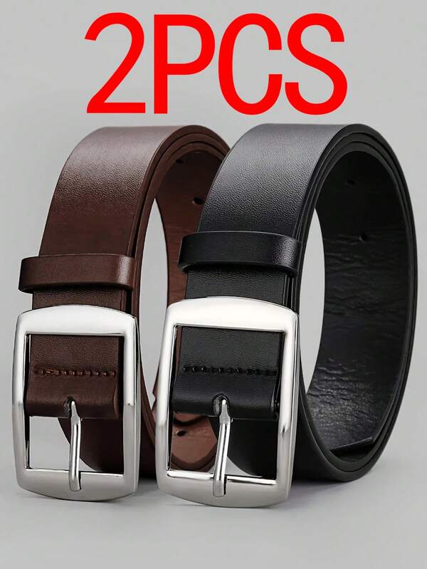 2pcs New Men's Fashionable Luxury Needle Buckle Belt, High-Quality Pu Leather Metal Needle Buckle Belt, Simple Design, Fashionable Casual Business Unisex Belt, Suitable For Pairing With Jeans, Is An Ideal Gift