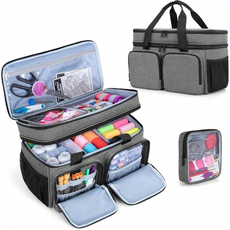 BAFASO Sewing Bag Large Sewing Accessories Organiser Bag Sewing Bag for Sewing Machine Accessories Sewing Accessories Storage Bag Sewing Storage Bag for Travel Grey - Grau - Übersicht 1