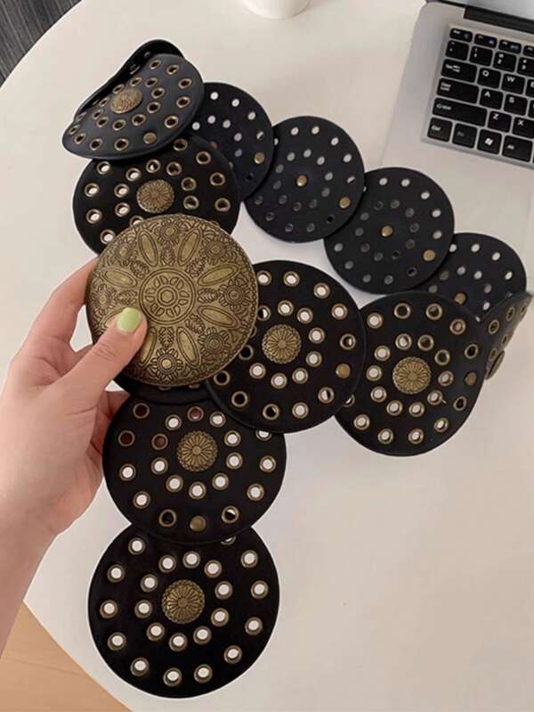 حزام نسائي من البولي يوريثان بطراز بوهيمي، غربي كاوبوي مفرغ لمهرجان الموسيقى Y2K كاوبوي رجعي