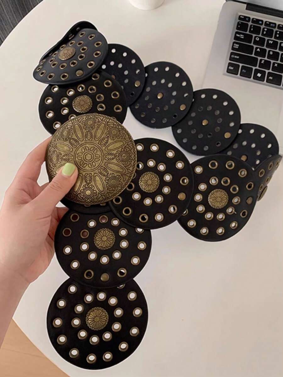 حزام نسائي من البولي يوريثان بطراز بوهيمي، غربي كاوبوي مفرغ لمهرجان الموسيقى Y2K كاوبوي رجعي