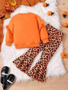 Girl's Halloween Costume Pumpkin Leopard Print Long Sleeve Crew Neck ...