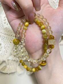 Crystal Crafts - Pulsera de doble círculo de citrino - Ver 9