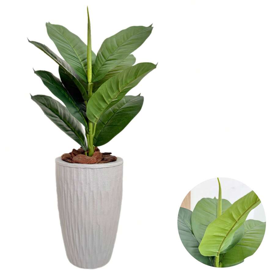Artificial Ficus Lyrata With Wavy Cone Pot Home Garden - White - View 1