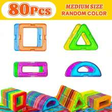 40/80/100 Pcs Children Magnetic Building Blocks Set, STEM Educational Construction Toys, ABS Material, Develop Kids' Hands-On Ability, Creative Learning Puzzle Gift