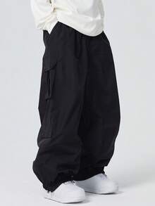 1pc Men's Hip Hop Warm Loose Cargo Ski Pants Super Loose Ski Pants Unisex Ski Sweatpants, Breathable, Warm, Wear-Resistant, Windproof, Waterproof Ski Outfits - Black - View 6