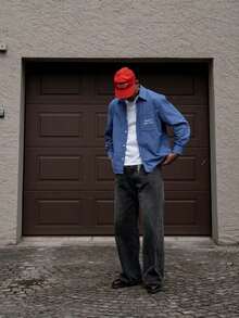 Men's Casual Street Style Plaid & Slogan Print Long Sleeve Button-Up Shirt, Suitable For Spring And Autumn