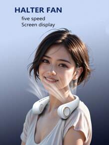 1pc Neck Hanging Fan, Portable Bladeless Neck Fan With 5 Wind Speed Adjustable, Digital Display, Suitable For Students, Office, Holiday Essentials, Outdoor Travel, Perfect Gift