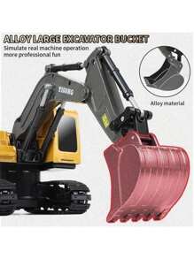 2.4GHz遥控挖掘机玩具，儿童工程车玩具，金属合金外壳，带灯光、音效和可充电电池 - 圣诞节、万圣节、感恩节的完美礼物（部分零件随机发送）