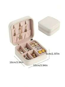 1PC Jewelry Box Necklace Ring Travel Jewelry Box Jewelry Storage Box Round Portable Jewelry Storage Box, Mini Travel Bag, Suitable For Hair Accessories, Earrings, And Rings, Women's Fashion Storage Solution Fashion Portable Leather Jewelry Storage Frame