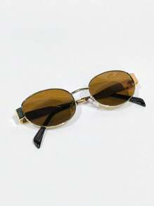 Cabecade 复古椭圆形时尚眼镜女式小金属框眼镜女士太阳镜适合夏季海滩度假、户外、旅行椭圆形