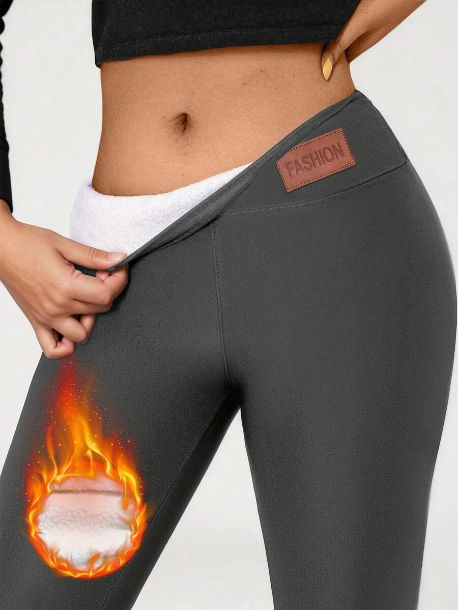 1pc Women's Thick Warm Thermal Lined High Waist Yoga Pants, Breathable Sports Leggings For Outdoor Cycling, Running, Fitness, Skiing, Autumn/Winter - Grey - View 1