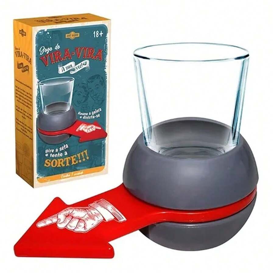 Jogo de Shot Vira Vira  +18 Anos Copo de Vidro 50ml Roleta 2 A 6 Jogadores Artbrink - Cinza e Vermelho - Visão 1