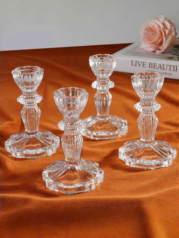 4 قطع حاملات شمع زجاجية مخروطية شفافة، حاملات شمع كريستالية مناسبة للزينة في حفلات الزفاف والأعياد والشكر وعيد الميلاد