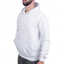 Moletom Canguru Branco  Simples    Outono / Inverno    Ajuste Regular    Cordão  Bolso    Dia dos Pais