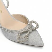 Women's Rhinestone Bow Ankle Strap Pumps Stiletto Kitten Heels Pointed Closed Toe Heels Fashionable Wedding Bridal Party Prom Dress Shoes - Bạc - Xem 8