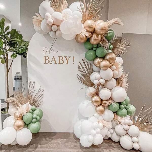 122 Stück Gold, Weiß, Beige, Grün Latex Ballon Bogen Dekorations-Set, geeignet für Geburtstagsfeiern, Feiertage, Silvesterfeier, Baby-Shower, Gender-Enthüllungsparty, Junggesellinnenabschied, Hochzeitsdekoration