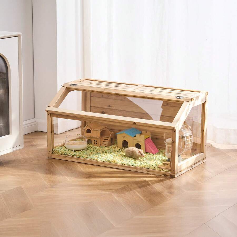 Wooden Hamster Cage, 270° Viewing Hamster Habitat, 32 X 16 X 16 In, Dwarf Hamster Cages With Openable Top, Ventilated Small Animal Cage, Pet Mouse Cage For Gerbils, Rats, Guinea Pigs, Mice - 32 x 16 x 16 inch - Xem 1